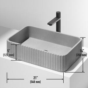 Windsor Modern Gray Concreto Stone 21 in. L x 14 in. W x 5 in. H Rectangular Fluted Bathroom Vessel Sink