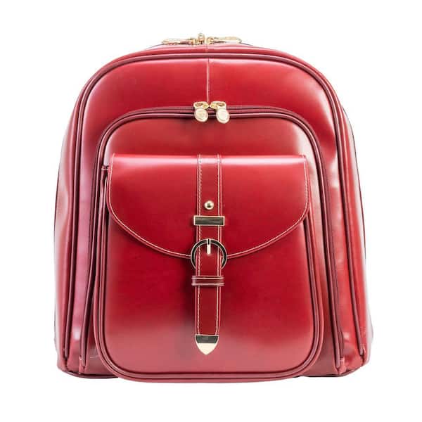 Olymbia 14 in. Red Leather Business Laptop Tablet Backpack, 99566