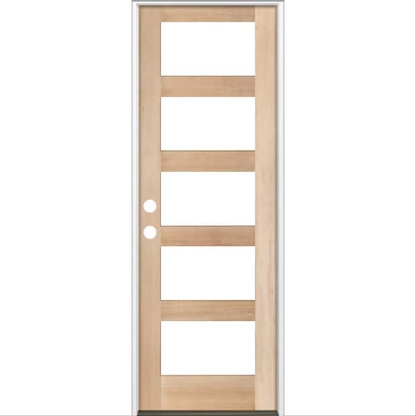 Krosswood Doors 36 in. x 96 in. Modern Hemlock Right-Hand/Inswing 5-Lite Clear Glass unfinished Wood Prehung Front Door