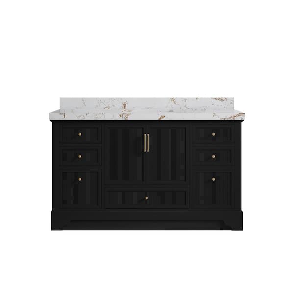 Willow Collections Alys 60 in. W x 22 in. D x 36 in. H Single Sink Bath Vanity in Black with 2 in. Viola Gold Top