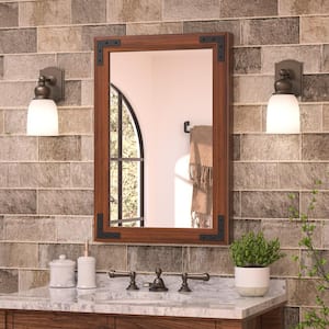 18 in. W x 26 in. H Rectangular Rustic Wood Framed Farmhouse Wall Bathroom Vanity Mirror in Brown
