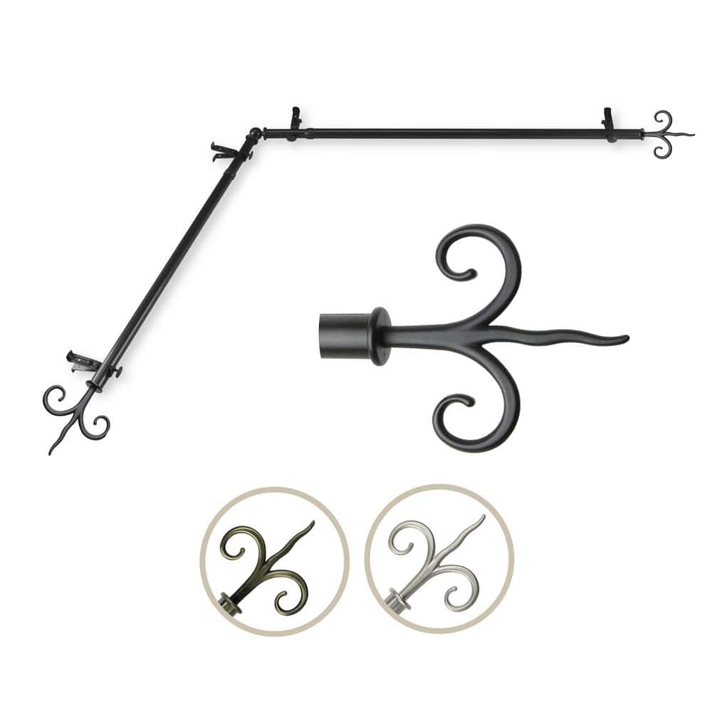 "13/16"" Dia Adjustable 28"" to 48"" Single Corner Window Curtain Rod in Black with Fleur Finials" price history on PriceWatchPro