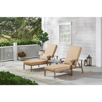Beachside Rope Look Wicker Outdoor Patio Chaise Lounge with CushionGuard Toffee Trellis Tan Cushions (2-Pack)