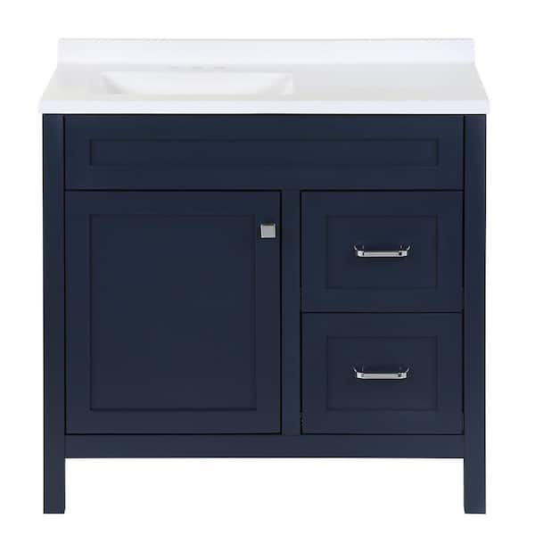 Maywell 37 in. Single Sink Blue Bath Vanity with Snow Cultured Marble Top (Assembled)
