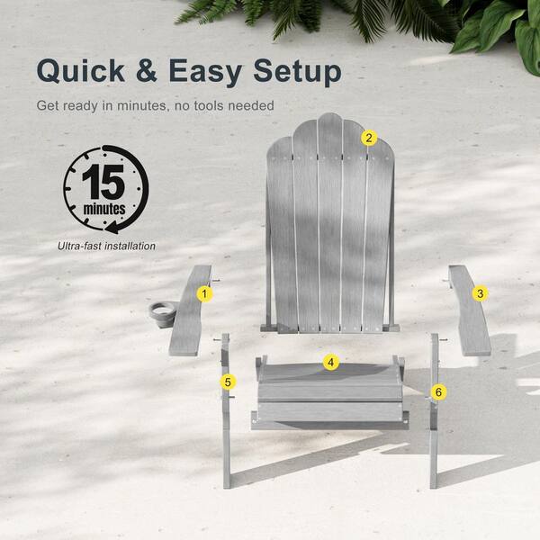 JOYESERY Light Gray HDPE Plastic Foldable Adirondack Patio Chair