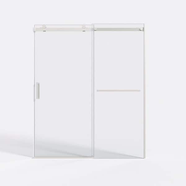 60 in. W x 72 in. H Semi Frameless Framed Shower Door in Nickel Finish with Clear Glass