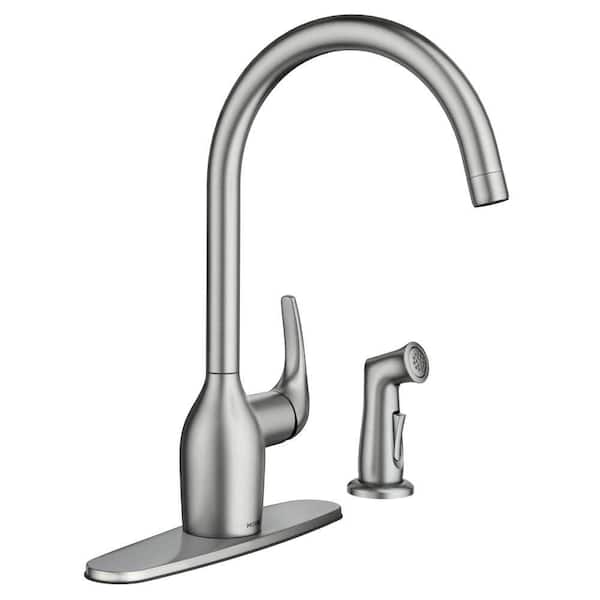 MOEN Essie Single-Handle Standard Kitchen Faucet with Side Sprayer in Spot Resist Stainless