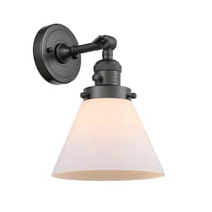 Cone 8 in. 1-Light Oil Rubbed Bronze Wall Sconce with Matte White Glass Shade with On/Off Turn Switch