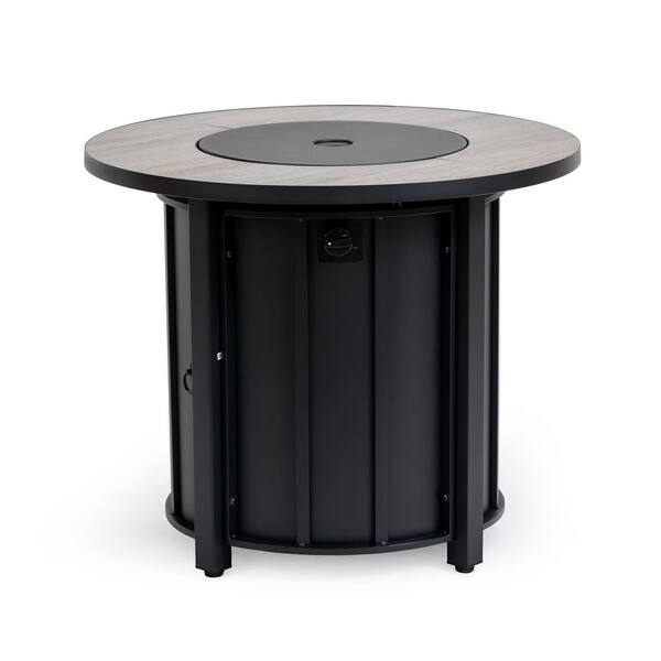 Donald 30 in. 50000 BTU Black+Brown Round Steel Propane Gas Outdoor Patio Fire Pit Table with Rain Cover
