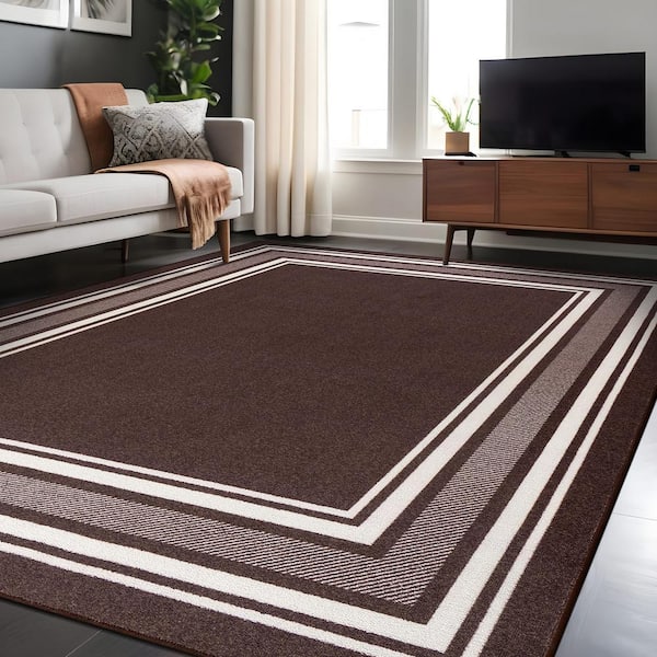 Beverly Rug 8 X 10 Brown Carmel Bordered Non Slip Indoor Area Rug 