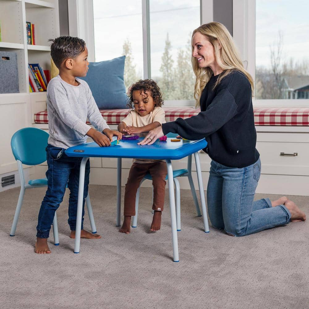 Blue and White Folding Kids Table and Chair Set