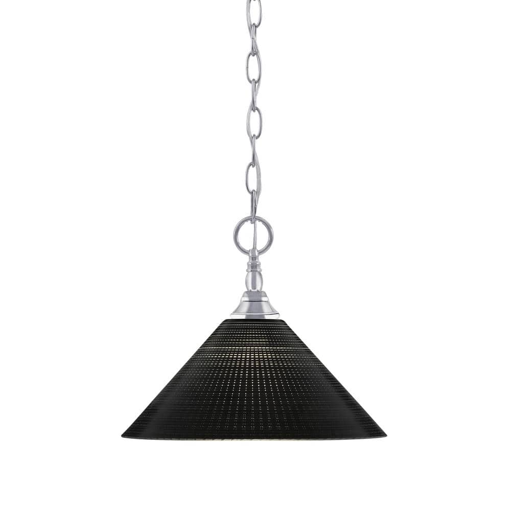 Elva 100-Watt 1-Light Chrome Shaded Pendant Light with 12 in. Black Matrix 