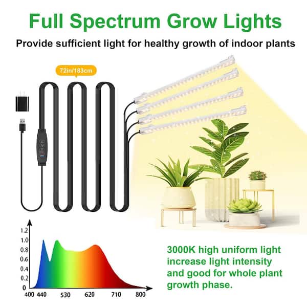 BIBIVIS 8.6 in. White Indoor LED Grow Light 3000K Full Spectrum Timer 10 Dimmable Levels Aluminum Plant Light for Succulents