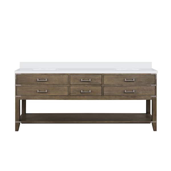 Irvington 80 in. W x 22 in. D Grey Oak Double Bath Vanity with White quartz Top