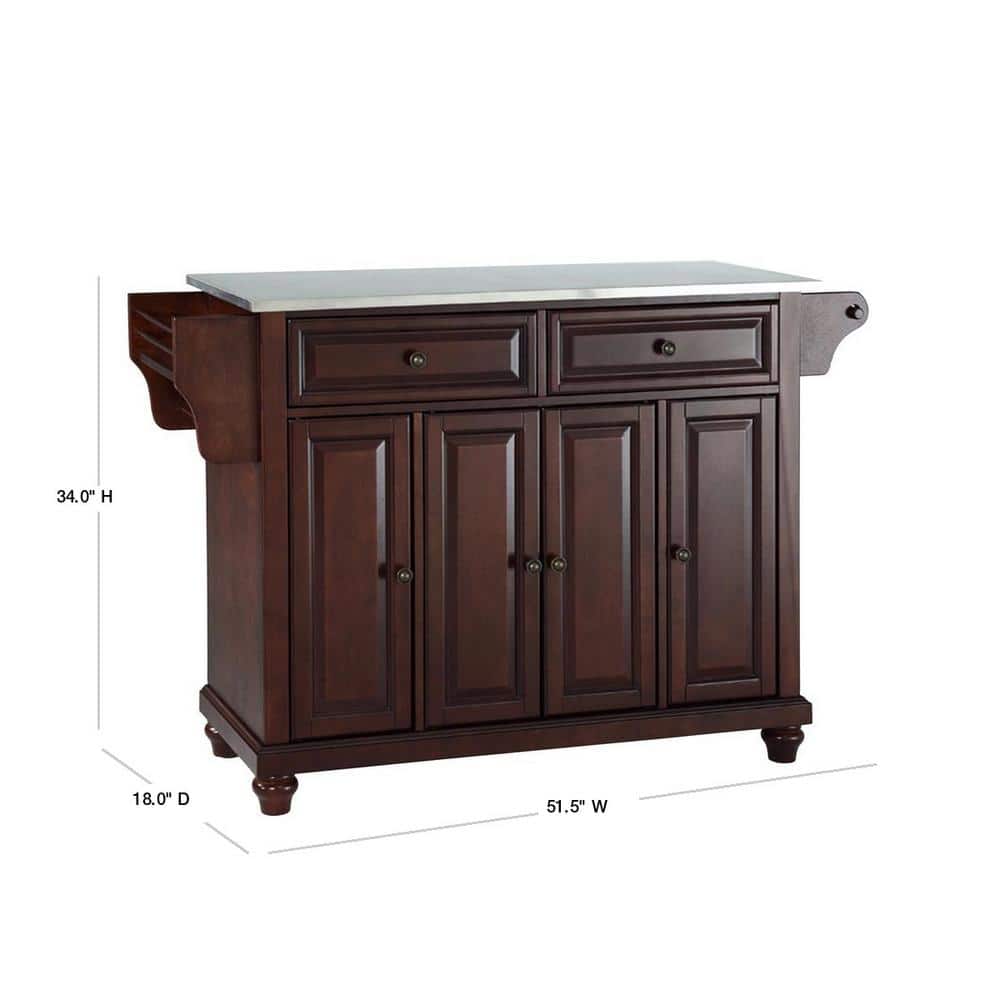 Mahogany Stainless Steel Top Full Size Kitchen Island
