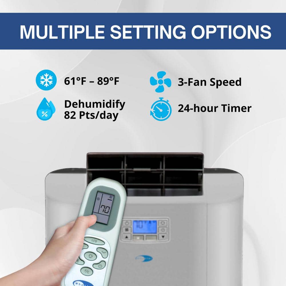 Whynter Gray Dual Hose Portable Air Conditioner with Heater and Remote