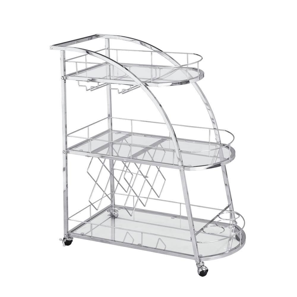Silver Mobile Kitchen Cart with Metal Elegant Wine Rack for Kitchen (3tier) YT82147480 The