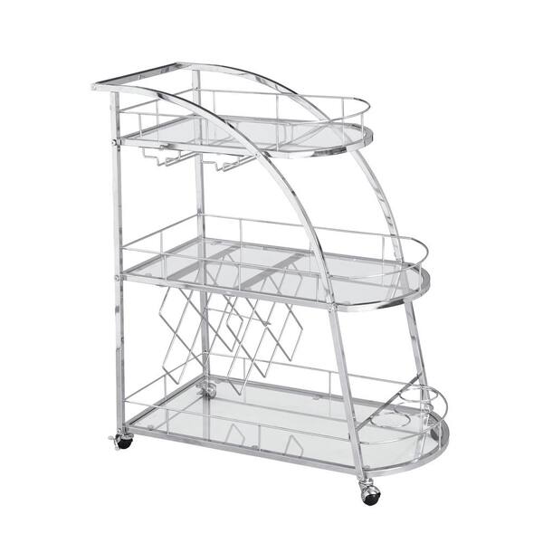 Unbranded Silver Mobile Kitchen Cart with Metal Elegant Wine Rack for Kitchen (3-tier)