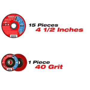 4-1/2 in. Metal Cut Off Disc Thin Kerf 15-Pack Plus a 4-1/2 in. Steel Demon Flap Disc 40 Grit Type 29 (16-Pack)