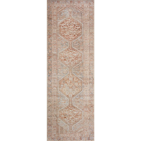 Chris Love Julia Jules Tangerine / Mist 2 ft. 6 in. x 12 ft. Traditional Runner Rug