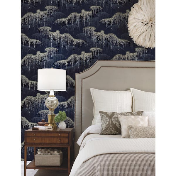 Moonlight Pearls Navy Wallpaper