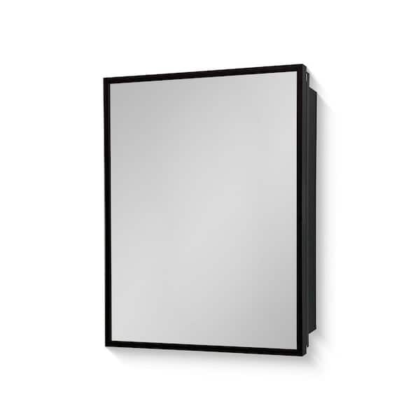 20 in. W x 26 in. H Rectangular Black Iron Medicine Cabinet with Mirror, Recessed or Surface Mount, Removable Shelves