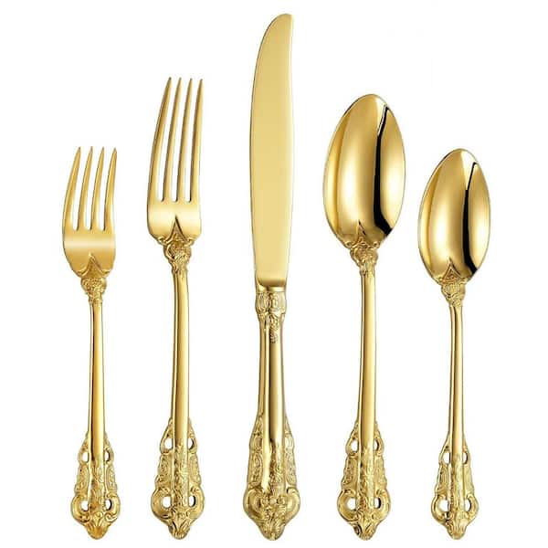 Stainless Steel 1-Piece Gold-Plated 18/10 Flatware Set, Service for 8