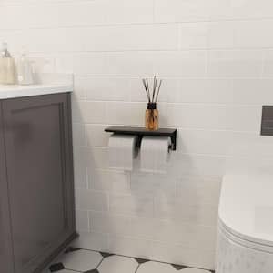 Bath Wall-Mount Double Post Toilet Paper Holder Shelf Non-Slip Tissue Roll Holder in Matte Black