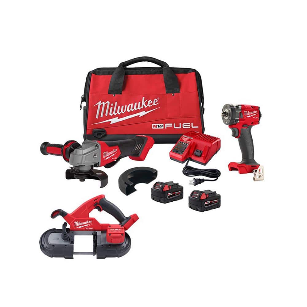 Milwaukee M18 FUEL 18V Lithium-Ion Brushless Cordless Grinder & 3/8 in. Impact Wrench Combo Kit (2-Tool) with Compact Bandsaw -  2991-22-bandsaw