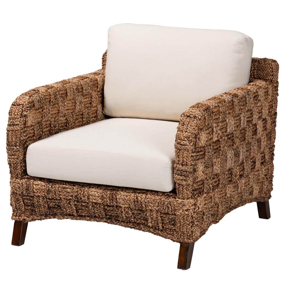 Vevina Mahogany and Woven Seagrass Arm Chair with Cushions