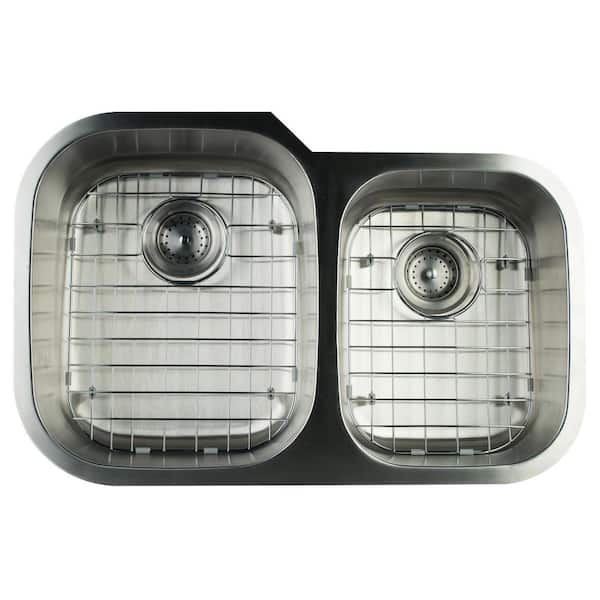 MSI Undermount Stainless Steel 32 in. 0-Hole Double Bowl Kitchen Sink with Grids and Strainer