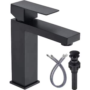 Single Handle Single Hole Bathroom Faucet with Supply Line in Matte Black
