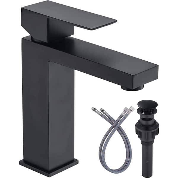 WOWOW Single Handle Single Hole Bathroom Faucet with Supply Line in Matte Black