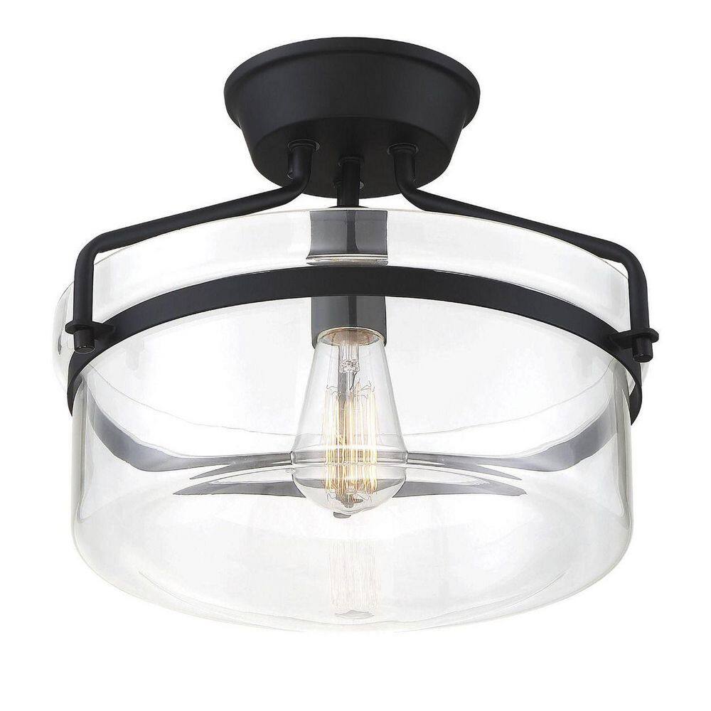 Gardner Matte Black Drum Glass Semi-Flush Ceiling Light