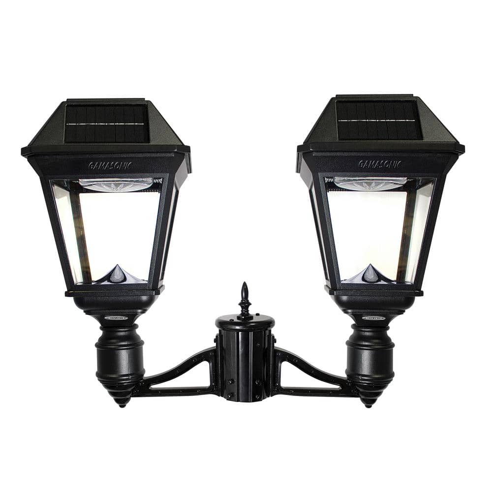 GAMA SONIC Imperial III Black Outdoor Commercial Solar Double Post Light  with Dual Color Temperature and in. Fitter 97KF20 The Home Depot