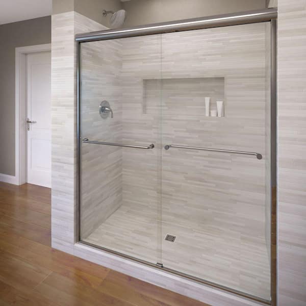 Celesta 60 in. x 71-1/4 in. Semi-Frameless Sliding Shower Door in Chrome with Clear Glass