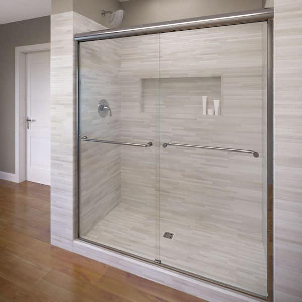 Basco Celesta 60 in. x 71-1/4 in. Semi-Frameless Sliding Shower Door in Chrome with Clear Glass