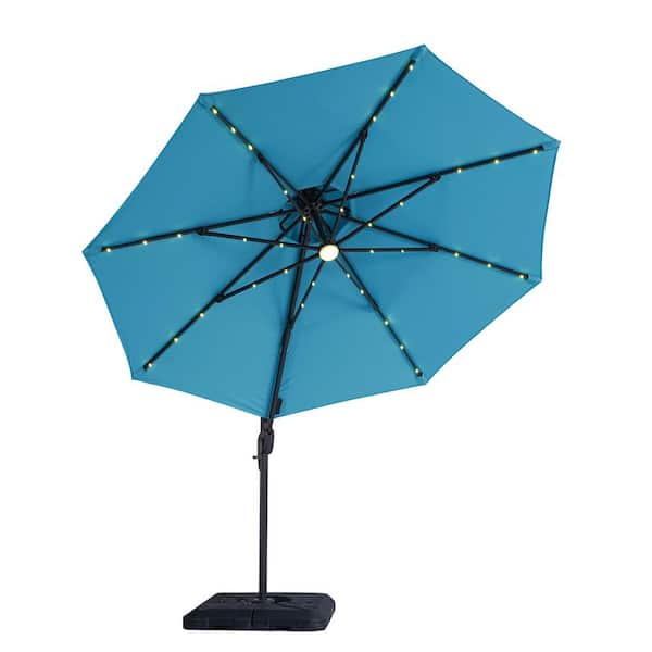 Furniture of America Brooks 10 ft. Steel Roma Cantilever Solar LED Tilt 360 Patio Umbrella In Teal