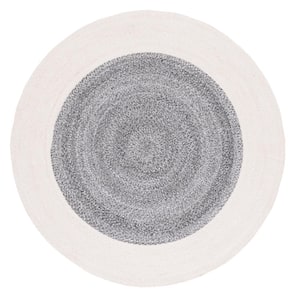 Braided Dark Gray Ivory 6 ft. x 6 ft. Abstract Border Round Area Rug