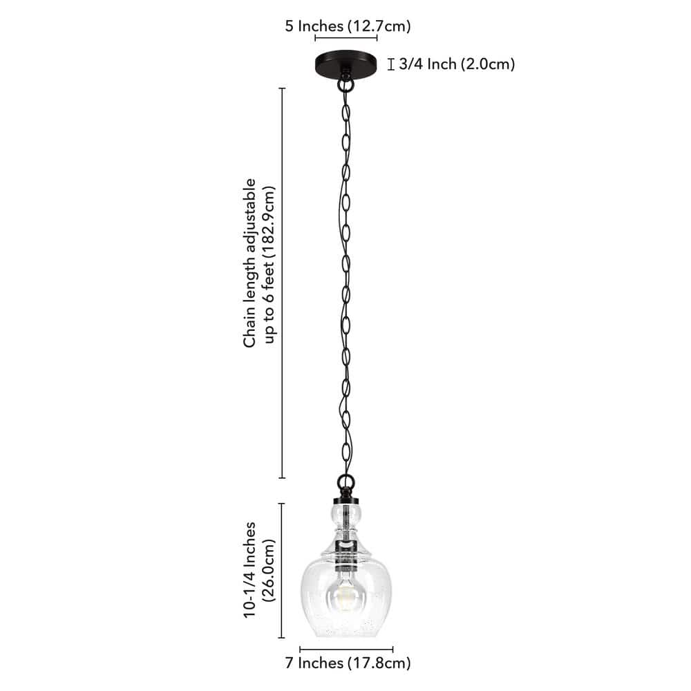 Coastal Industrial 7" Bronze Mini Drum Pendant with Seeded Glass