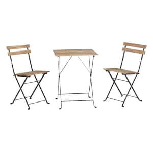 Brown 3-Piece Acacia Wood and Steel Square Table Outdoor Bistro Set