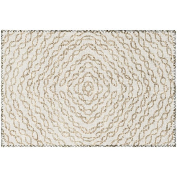 Bravado Beige 1 ft. 8 in. x 2 ft. 6 in. Geometric Indoor/Outdoor Washable Area Rug
