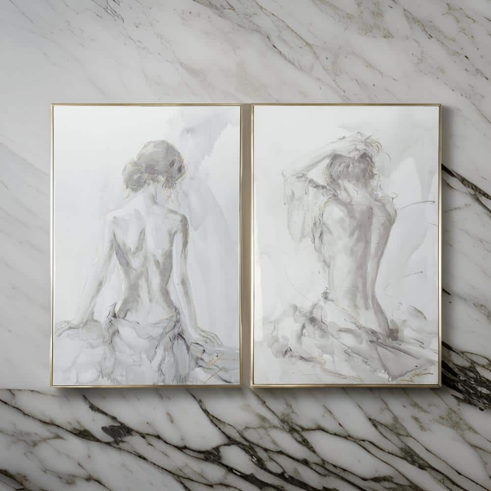 Benjara " Gray Feminine Figure Sketch " 2 - Pieces Painting Print