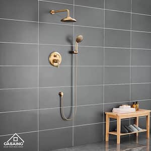 3-Spray Patterns 8.3 in. Wall Mount Shower Faucet Set Dual Shower Heads in Brushed Gold, (Rough in Valve Included)