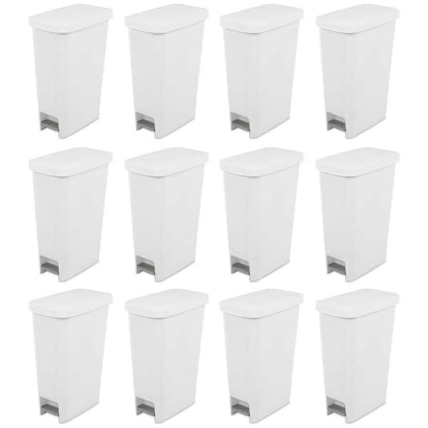 Sterilite 11 Gal. White Slim Handsfree Portable Wastebasket Trash Can (12-Pack)