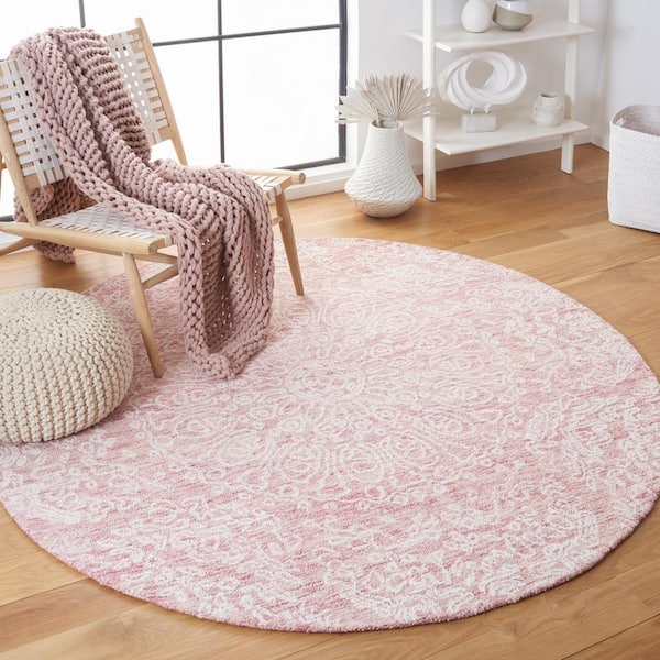 Metro Pink/Ivory 6 ft. x 6 ft. Medallion Floral Round Area Rug