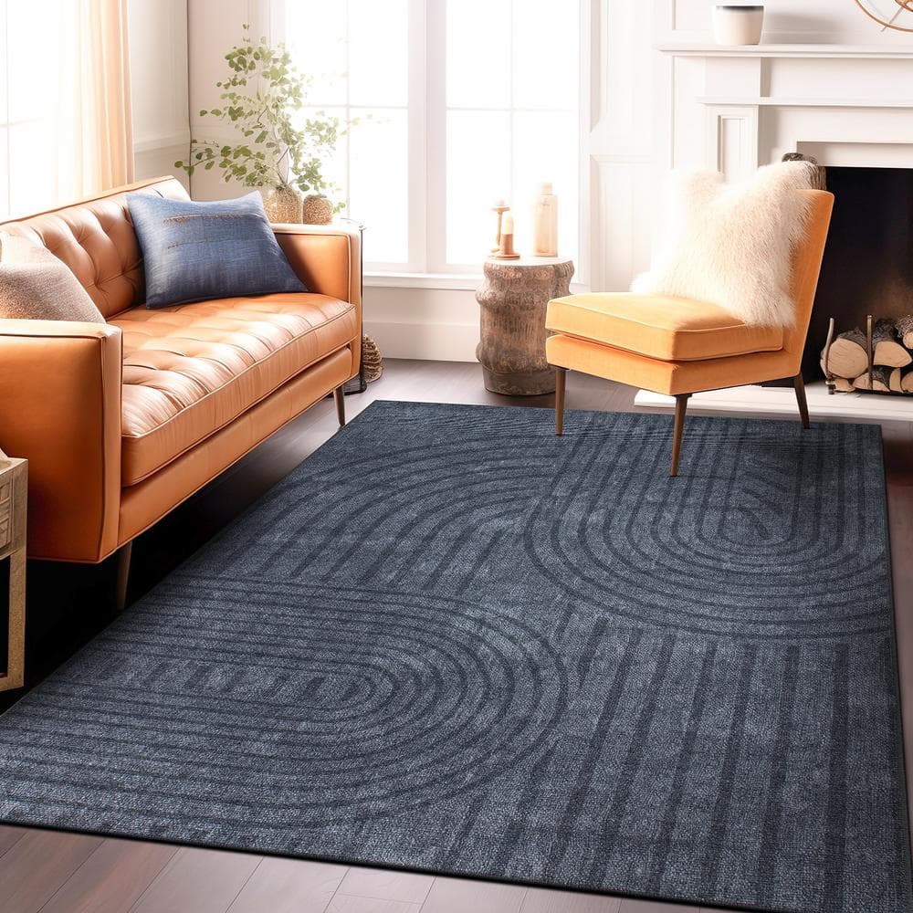 Dark Gray Flat Woven Geometric Machine Washable Area Rug