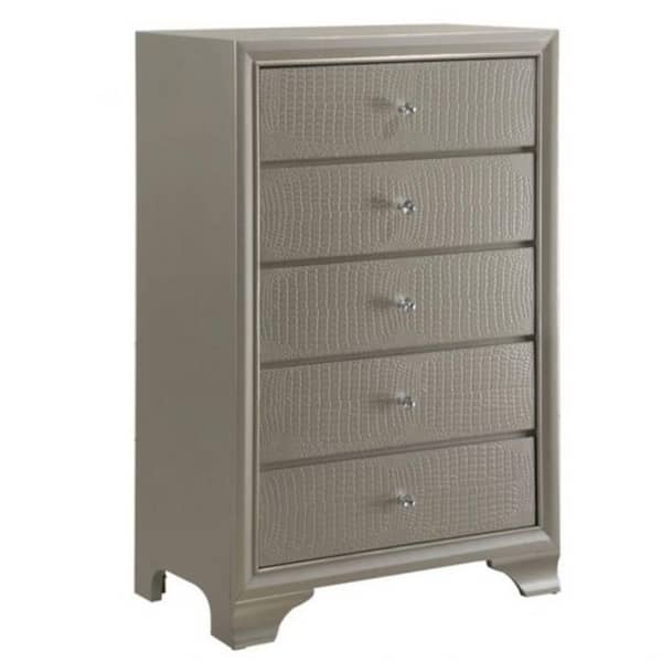 Benjara 16.4 in. Gold 5-Drawer Wooden Chest of Drawers
