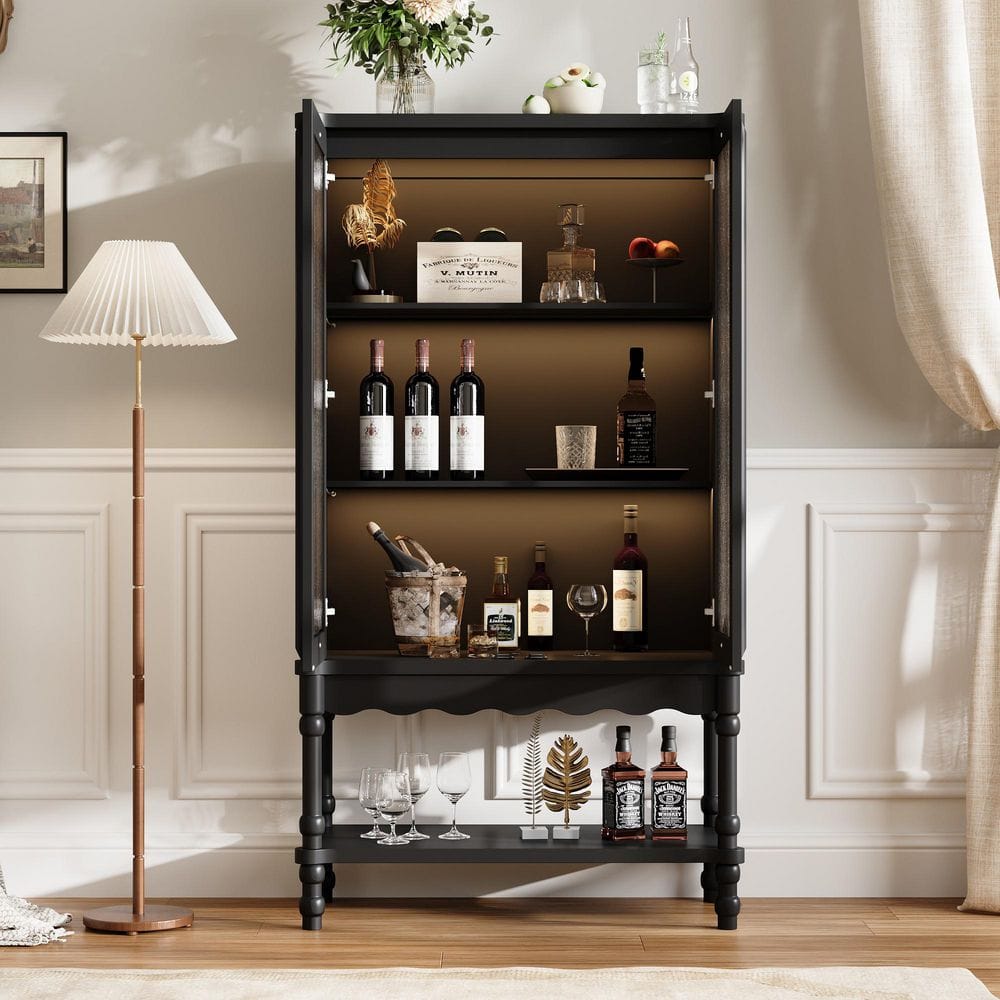FUFU&GAGA Black 62.8 in. Accent Cabinet Office Storage Cabinet