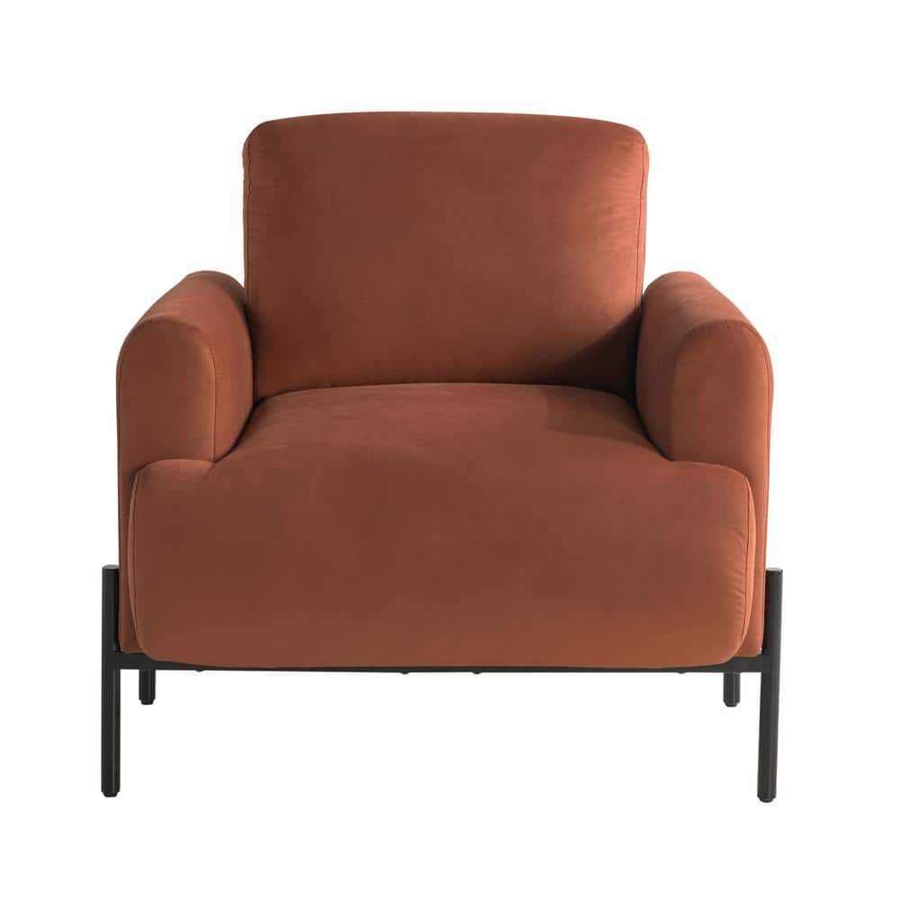 Rust Velvet Barrel Accent Chair with Black Wood Legs